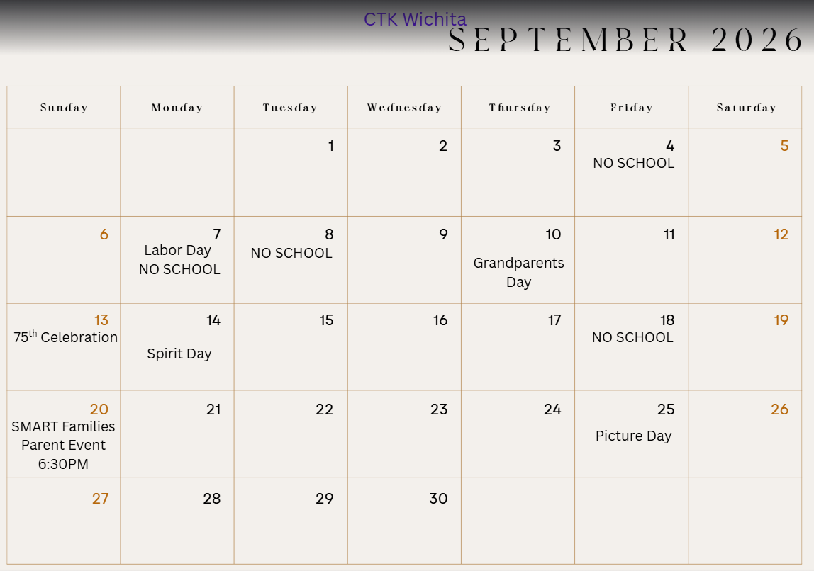September School Events Calendar